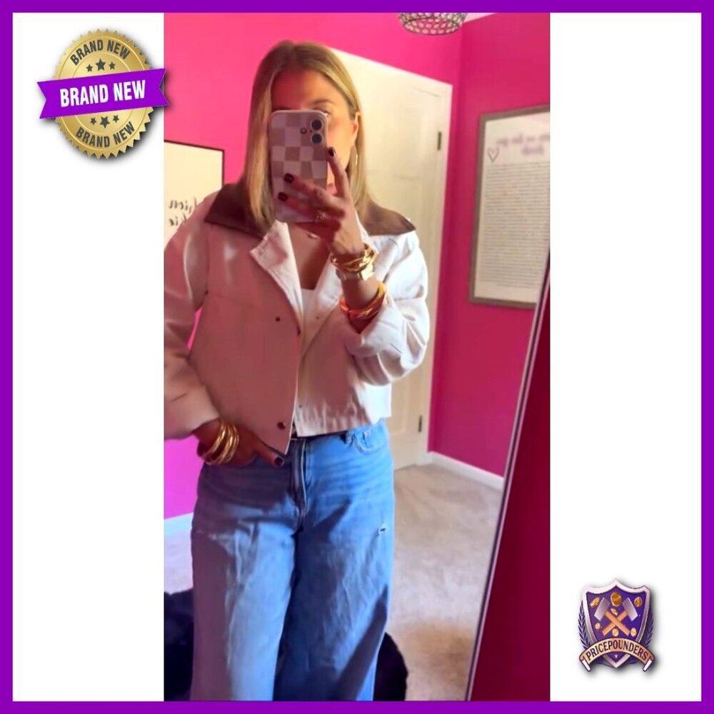 Cropped Barn Jacket Corduroy Collar Button Down Long Sleeve Vintage Y2K Chic - Picture 7 of 7